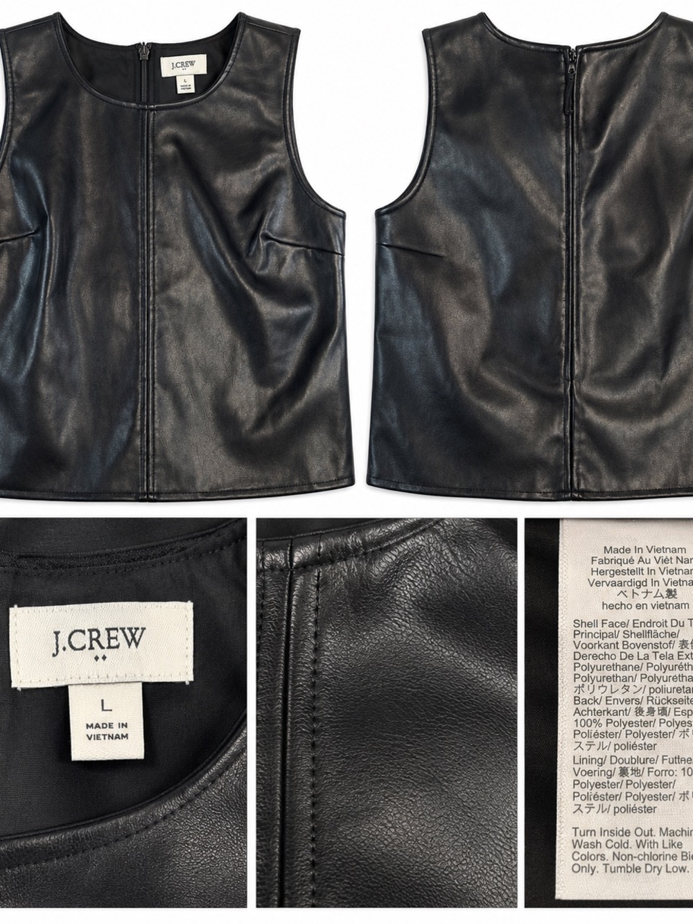 J.Crew Black Faux Leather Sleeveless Top – Women’s Large